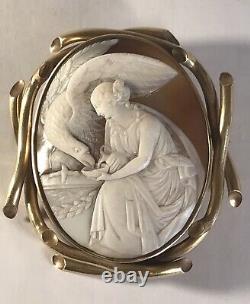 Amazing Antique Gold Shell Cameo Brooch Of Greek Goddess Hebe Signed Carnesecchi