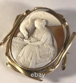 Amazing Antique Gold Shell Cameo Brooch Of Greek Goddess Hebe Signed Carnesecchi