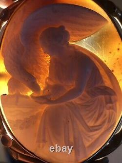 Amazing Antique Gold Shell Cameo Brooch Of Greek Goddess Hebe Signed Carnesecchi