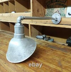 Angled Galvanized Shade Sign Light Fixture VTG Barn Style Gas Station Wall Mount