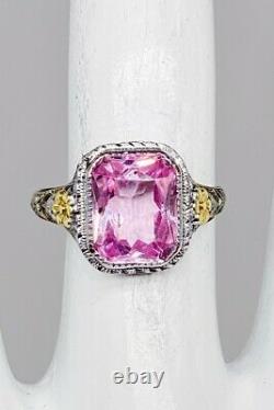 Antique 1920s A & S Signed 4ct Pink Sapphire 10k Yellow White Gold Filigree Ring