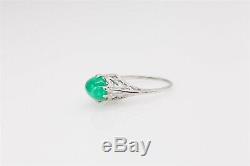 Antique 1920s P & S Signed 2ct Colombian Emerald 14k White Gold Filigree Ring