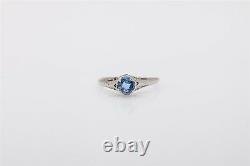 Antique 1920s Signed BELAIS 1ct Natural Blue Sapphire 18k Gold Filigree Ring