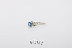 Antique 1920s Signed BELAIS 1ct Natural Blue Sapphire 18k Gold Filigree Ring