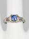 Antique 1920s Signed Wood 1ct Ceylon Blue Sapphire Diamond 18k White Gold Ring