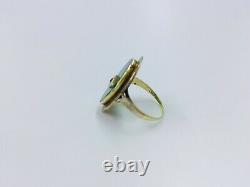 Antique Art Nouveau 10k White/Yellow Gold Chrysoprase Ring Signed Sz 3.5