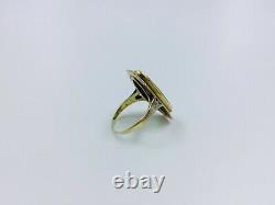 Antique Art Nouveau 10k White/Yellow Gold Chrysoprase Ring Signed Sz 3.5