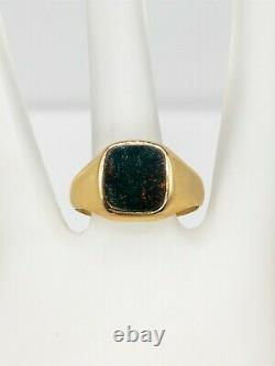 Antique Edwardian 1900s Signed HQ & S Bloodstone 9k Yellow Gold Mens Ring Band
