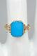 Antique Edwardian Signed 1900s 5ct Natural Turquoise 10k Yellow Gold Ring