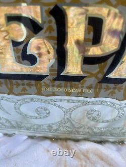 Antique Glass Sign Glue Chipped Gold Silver Leaf Ad Advertising Classic Vintage