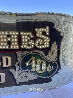 Antique Glass Sign Glue Chipped Gold Silver Leaf Ad Advertising Classic Vintage