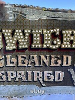Antique Glass Sign Glue Chipped Gold Silver Leaf Ad Advertising Classic Vintage