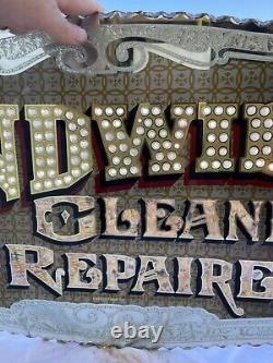 Antique Glass Sign Glue Chipped Gold Silver Leaf Ad Advertising Classic Vintage