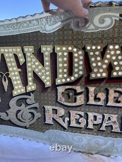 Antique Glass Sign Glue Chipped Gold Silver Leaf Ad Advertising Classic Vintage