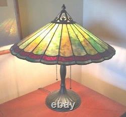 Antique Handel Parasol Table Lamp, Signed Shade and Base, 18 h, 18 d Shade