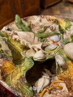 Antique Plate With Figurines Signed Ceramic Shells Frog Lizard Palissys Follower