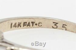 Antique Signed 1940s. 50ct Emerald Cut VS D Diamond 14k White Gold Wedding Ring