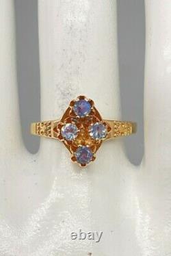 Antique Signed WWW 1900s 50ct Natural Alexandrite 14k Yellow Gold 4 STONE Ring