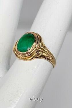Antique Victorian 1890s Signed MC 1.50ct Colombian Emerald 14k Yellow Gold Ring