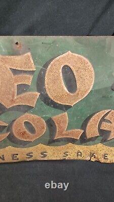 Antique Vintage 1939 Drink Cleo Cola For Goodness Sake Stamped Metal Sign RARE