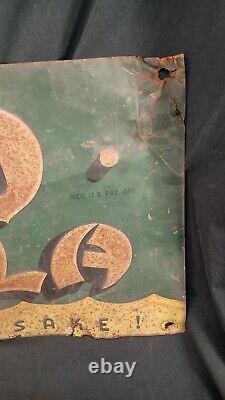 Antique Vintage 1939 Drink Cleo Cola For Goodness Sake Stamped Metal Sign RARE
