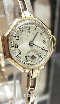 Antique Vintage'39 Rolex Swiss Solid Gold Watch & Rolex Band Working 5x Signed