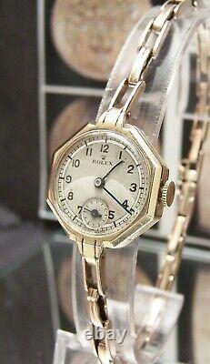 Antique Vintage'39 Rolex Swiss Solid Gold Watch & Rolex Band Working 5x Signed