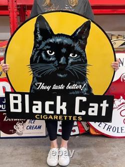 Antique Vintage Old Style Sign Black Cat Cigarettes 36 NOT Porcelain Made USA