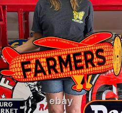 Antique Vintage Old Style Sign Farmers Feed 36x18 NOT Porcelain Made USA