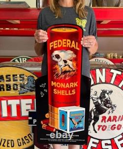 Antique Vintage Old Style Sign Federal Shells 36x16 NOT Porcelain Made USA