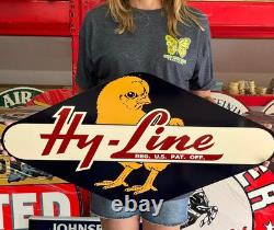 Antique Vintage Old Style Sign Hy Line Chicken Feed 35x18 NOT Porcelain Made USA