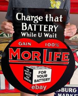 Antique Vintage Old Style Sign Morelife Batteries 24x20 NOT Porcelain Made USA
