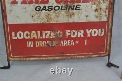 Antique steel sign Fire Chief Gasoline red white double 18x16 Gas original