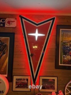 Antique style vintage look Lighted GM Pontiac dealer service Indian head sign
