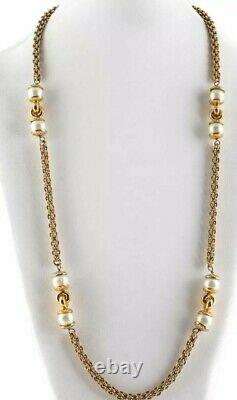 Authentic Vintage Chanel Haute Couture Faux Pearl Gold Tone Long Necklace SIGNED