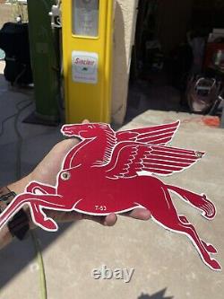 Both Vintage Pegasus T-53 Left And Right Gasoline Porcelain Sign Gas Pump