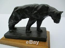 Bronze Metal Sculpture Cat Feline Wildlife Puma Panther Vintage Signed Statue