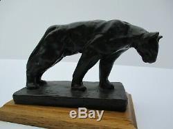 Bronze Metal Sculpture Cat Feline Wildlife Puma Panther Vintage Signed Statue