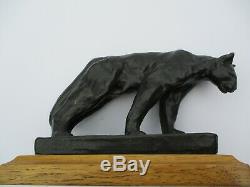 Bronze Metal Sculpture Cat Feline Wildlife Puma Panther Vintage Signed Statue