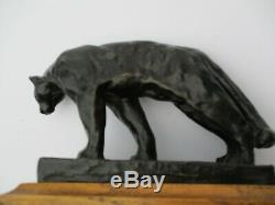 Bronze Metal Sculpture Cat Feline Wildlife Puma Panther Vintage Signed Statue