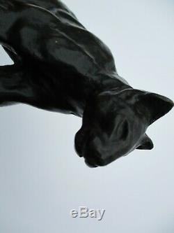 Bronze Metal Sculpture Cat Feline Wildlife Puma Panther Vintage Signed Statue