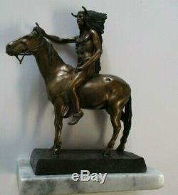 Bronze Metal Sculpture Native American Indian Chief Horse Vintage Signed Statue