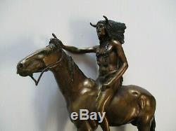 Bronze Metal Sculpture Native American Indian Chief Horse Vintage Signed Statue