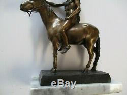 Bronze Metal Sculpture Native American Indian Chief Horse Vintage Signed Statue