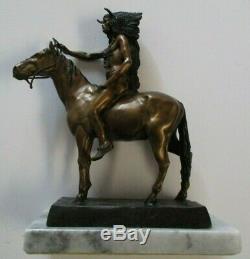 Bronze Metal Sculpture Native American Indian Chief Horse Vintage Signed Statue