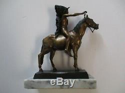 Bronze Metal Sculpture Native American Indian Chief Horse Vintage Signed Statue