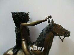 Bronze Metal Sculpture Native American Indian Chief Horse Vintage Signed Statue