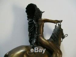 Bronze Metal Sculpture Native American Indian Chief Horse Vintage Signed Statue