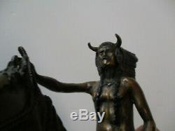 Bronze Metal Sculpture Native American Indian Chief Horse Vintage Signed Statue