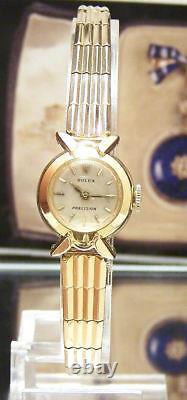 C60's Swiss Rolex Solid 18k Gold Watch & Band + Box Vintage Antique 5x Signed